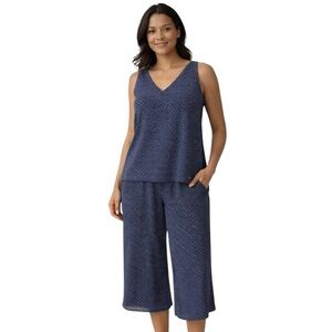 Tommy Hilfiger Printed Cropped Pajama Set Cotton Lounge Sleepwear NWT WMS M & L